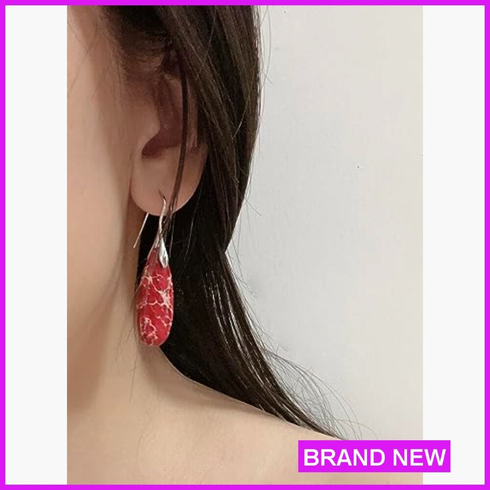 Stone Fishhook Dangle Drop Earrings Elegant State… - image 4